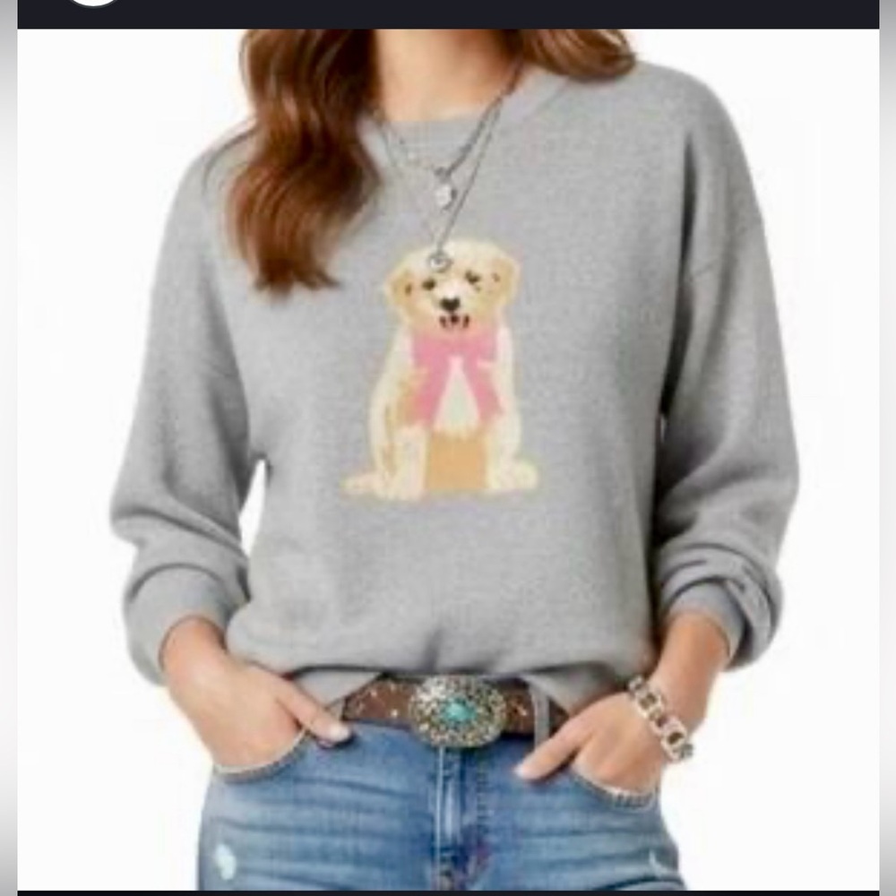 Charming Gray Sweater with Dog Design - Picture 1 of 4